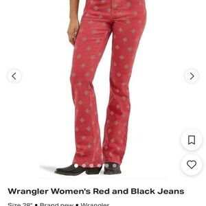Wrangler Women's Red Patterned Flare Jeans with Black Motifs size 28x30